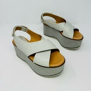 Paloma Barceló Platform-Sole Sandals-Grey Slingback-Size 9